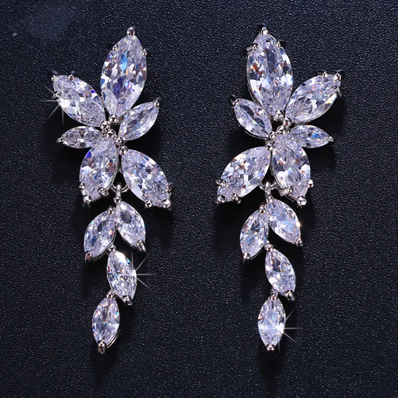 

CAOSHI Fashion Austrian Crystal Brass Bridal Long Earrings for Women Wedding Earrings for Bride Bridesmaids
