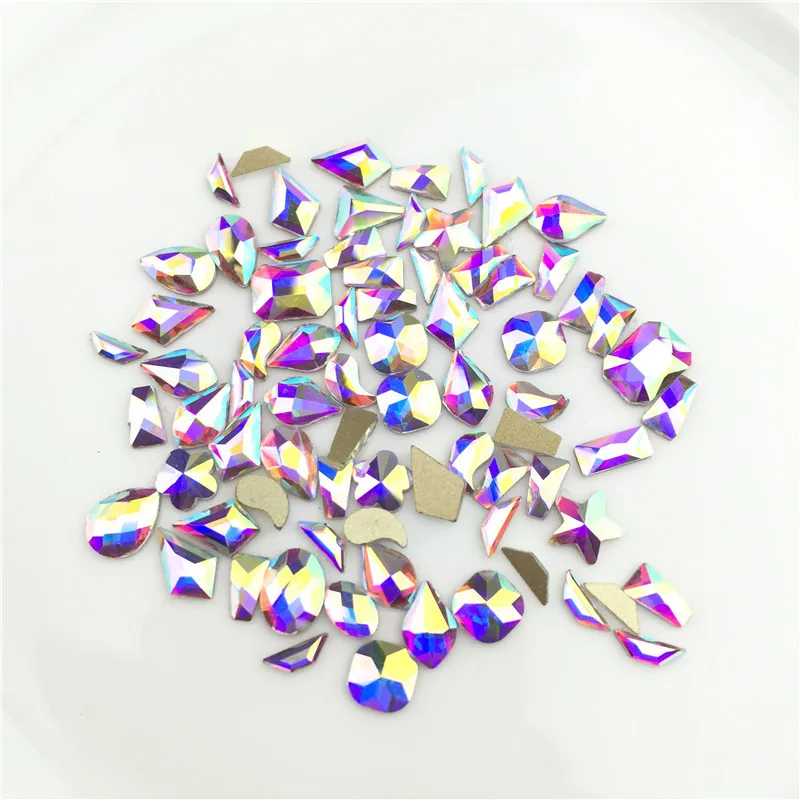 

High quality 100pcs/bag crystals AB nail rhinestones flat gold bottom raindrop rhombus glass stones for nail art decorations