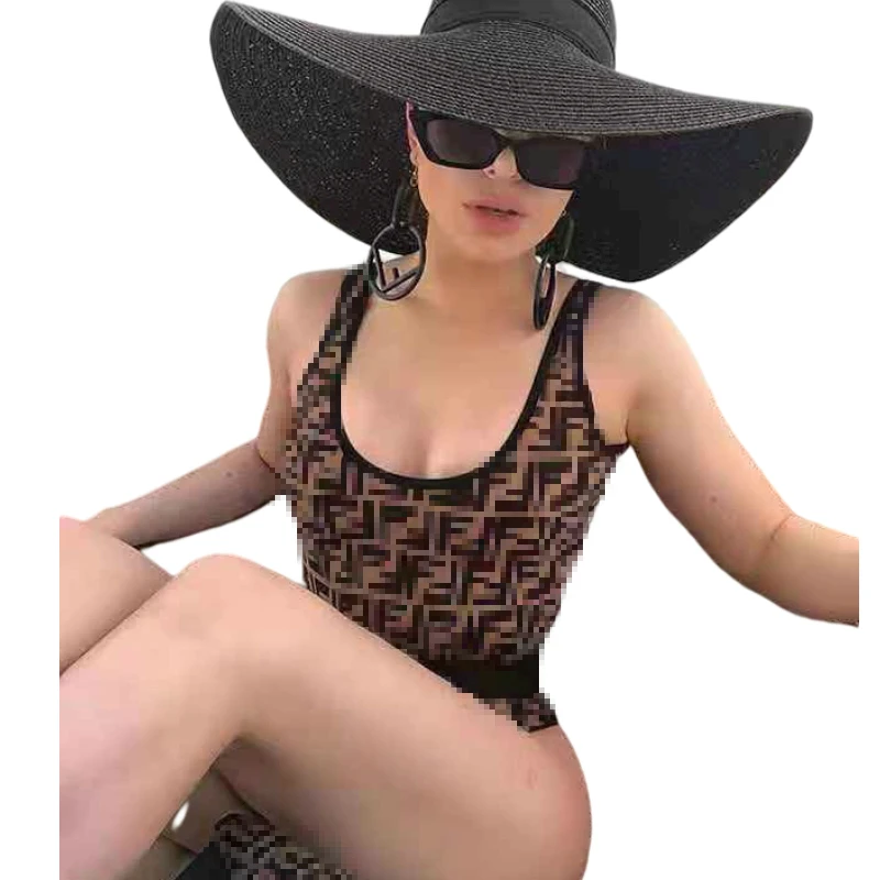 

Hot Sale Woman Contrast Color Sleeveless Letter Printing One-piece Swimsuit, Shown