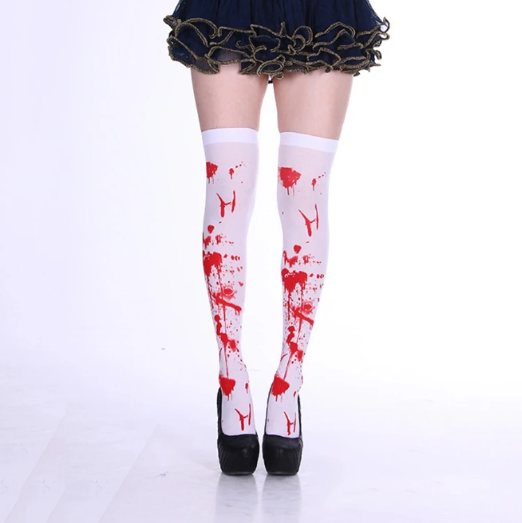 

Hot sale custom funny festival halloween cosplay bleeding socks such as skeleton cobwebs bloody patterns printed long stockings, Pictures