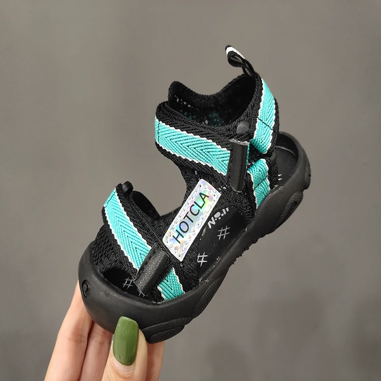 

2021 new flat-heel boys sandals fashion patchwork black beach shoes children baby boys soft sole sandals