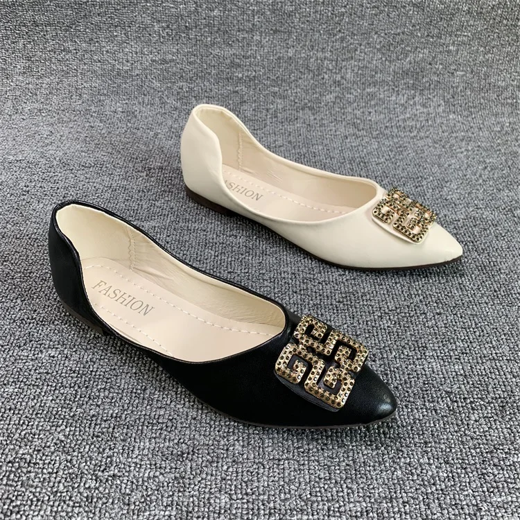 

501 Pointed flats female 2021 four seasons new diamond single flat shoes with lazy shoes