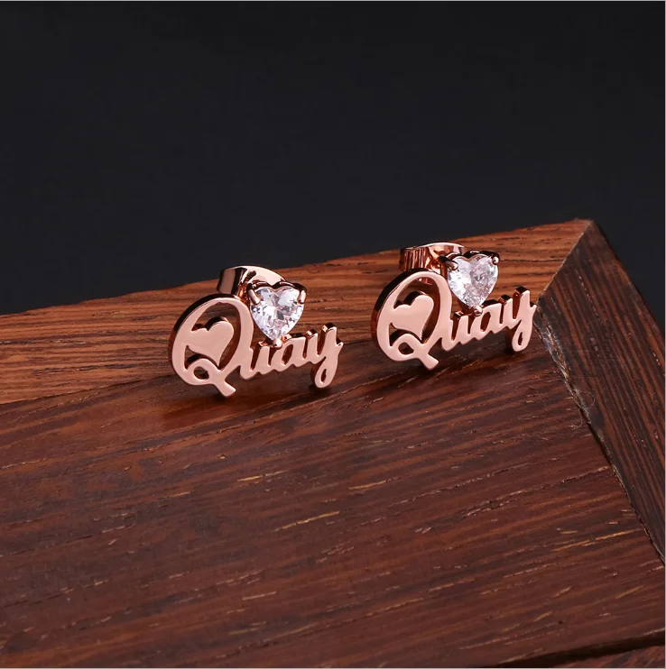 

Fashion Drop Shipping Hypoallergenic CZ Earring Stainless Steel Jewelry Custom Name Stud Earrings, Gold,silver,rose gold