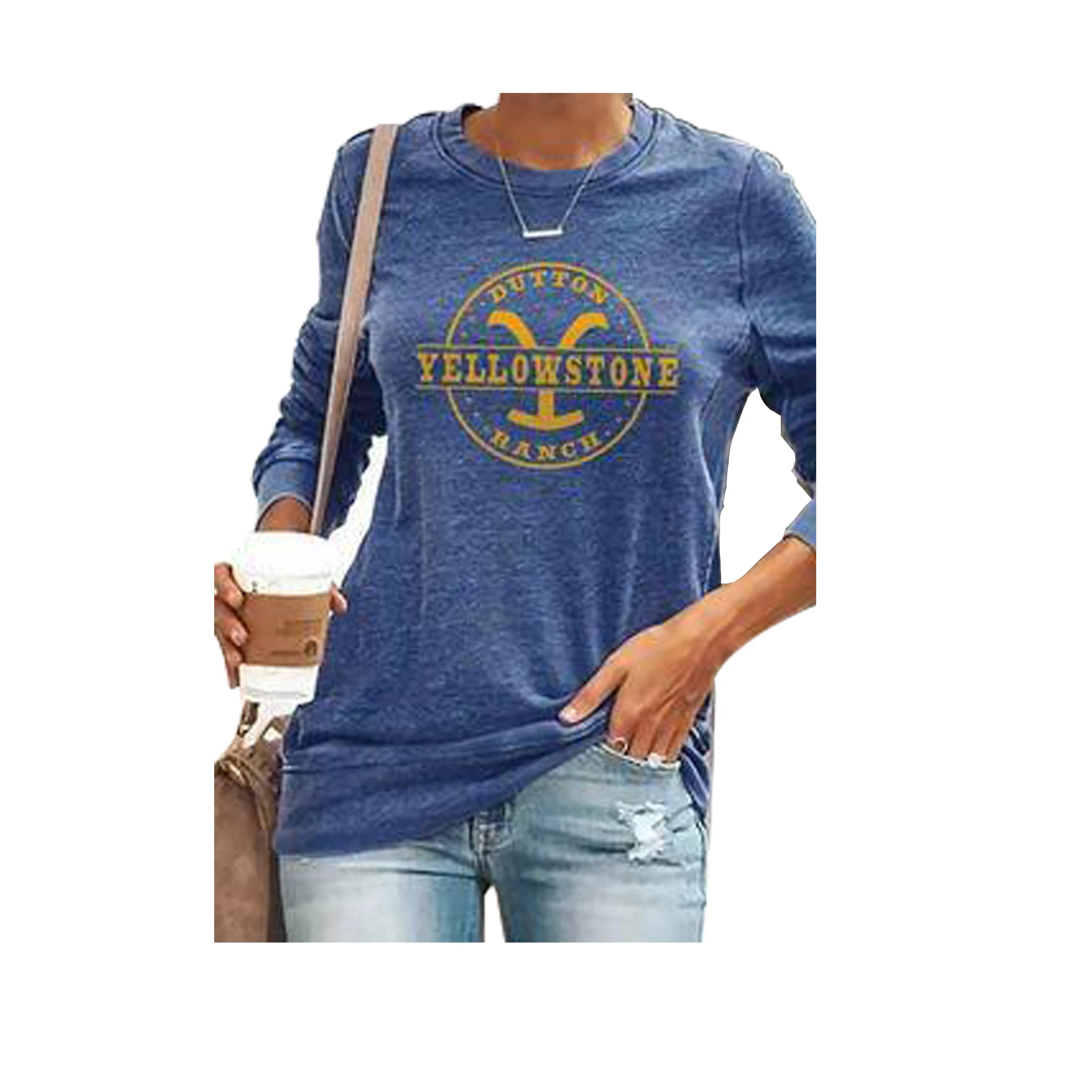 

Women Custom Long Sleeve Yellowstone Letter Y Printing Pullover Tshirt
