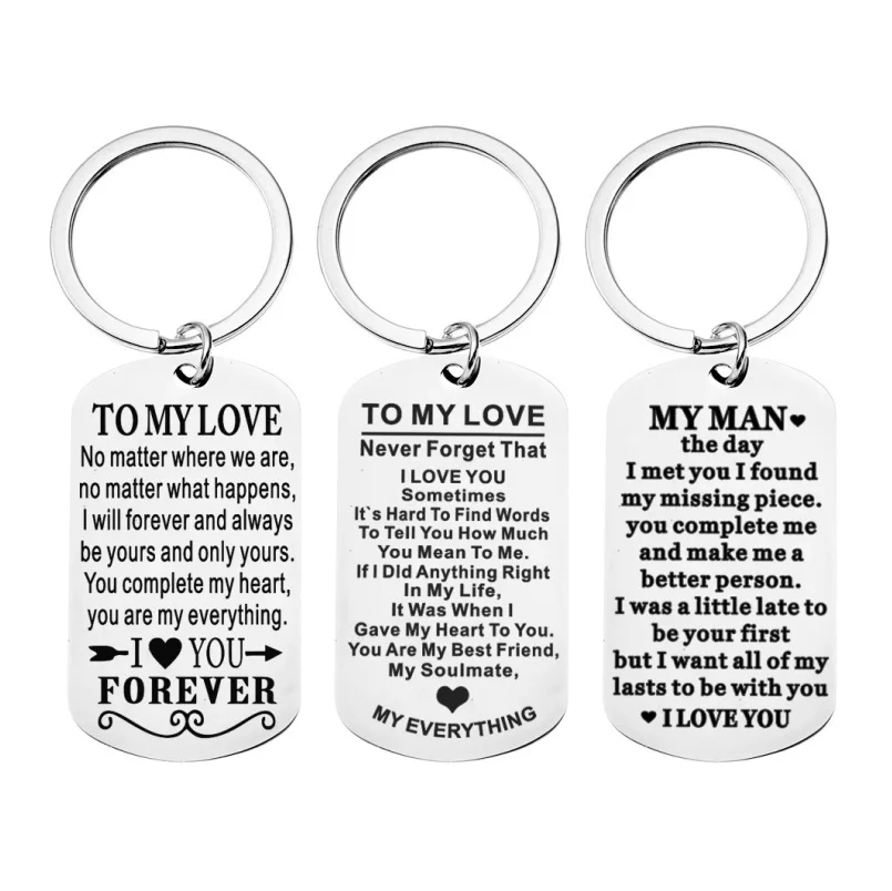 

Valentine's Day Strong Stainless Steel Printed Lettering Dog Tag Alphabet Letters Design Key Chain Keychain with Letters