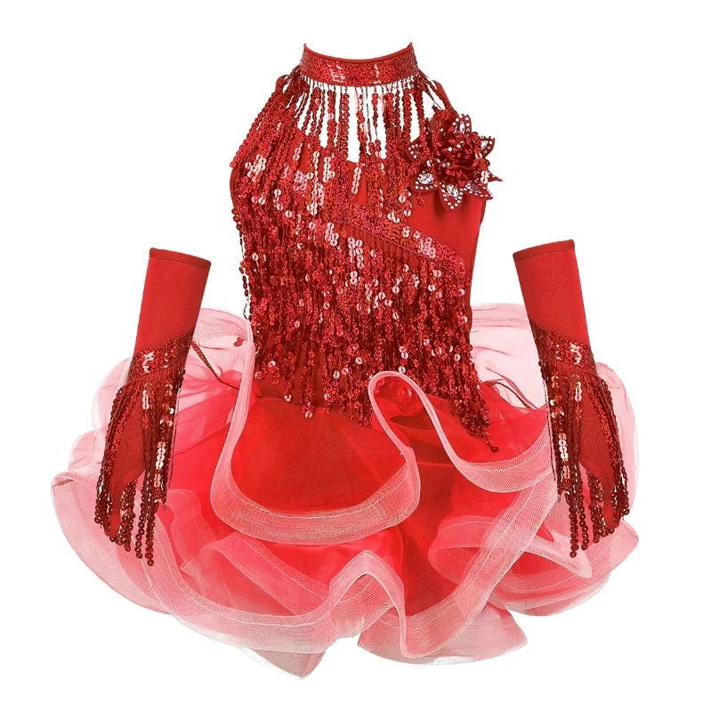 

Kids Girls Sparkling Sequins Tassel Sleeveless Latin Dance Dancewear Rumba Set Samba Salsa Ballroom Costume