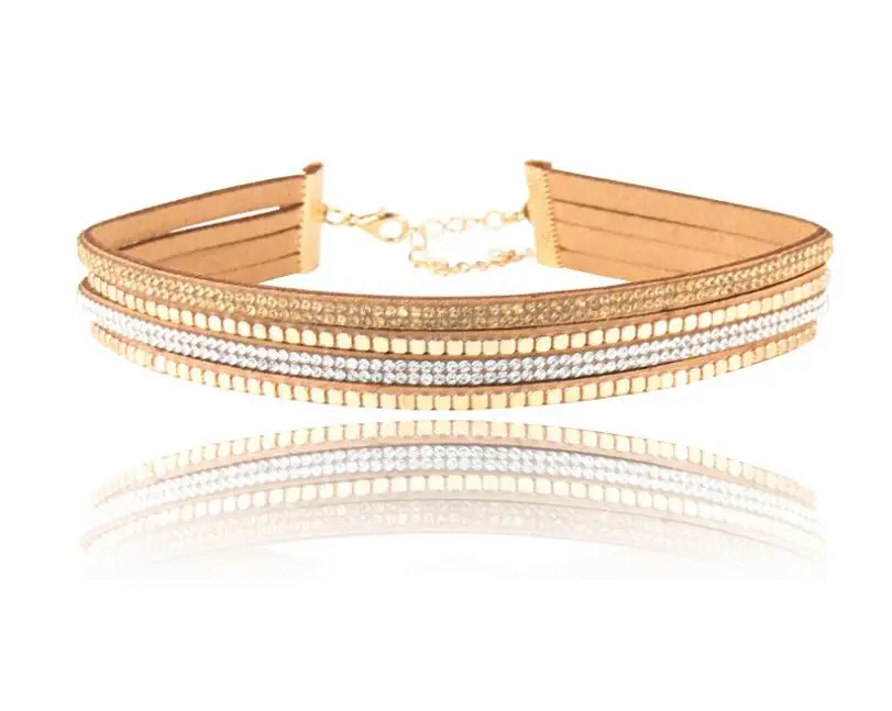 

New fashion Jewelry alloy Chain Crystal Leather chocker Necklace for Women, Mulitcolor