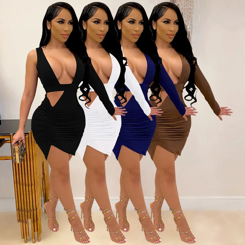 

Amazon Women's Sexy Bodycon Deep V Neck Long Sleeve Cut Out Club Mini Dress