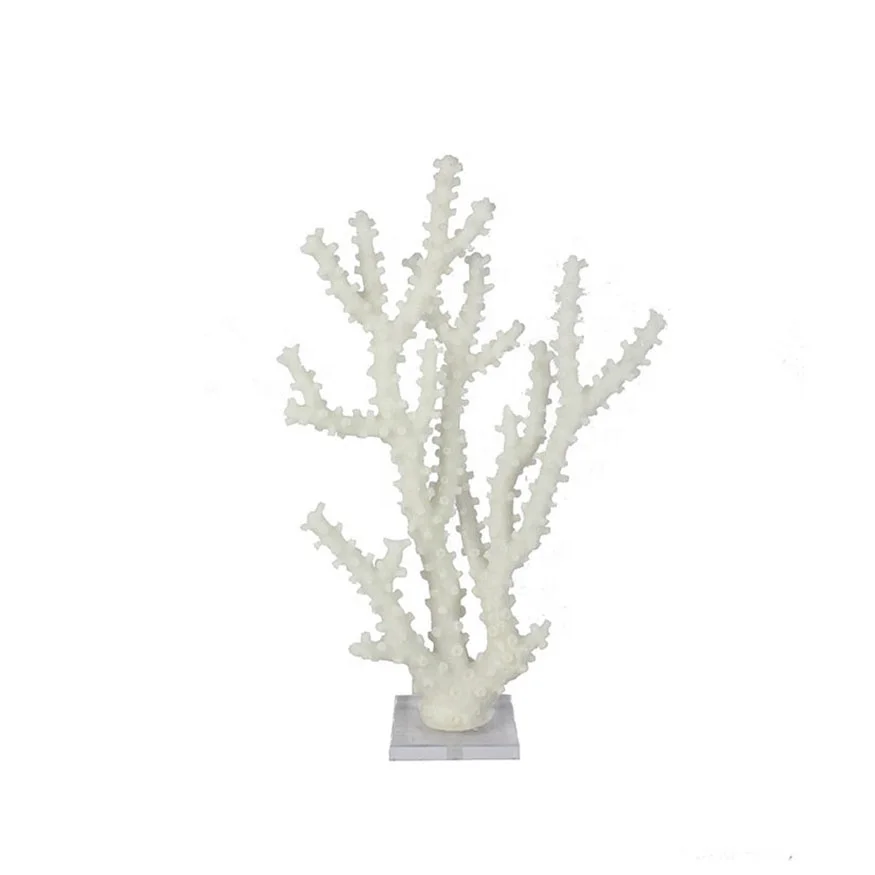 Resin white coral decorations with acrylic base accessories manufacture