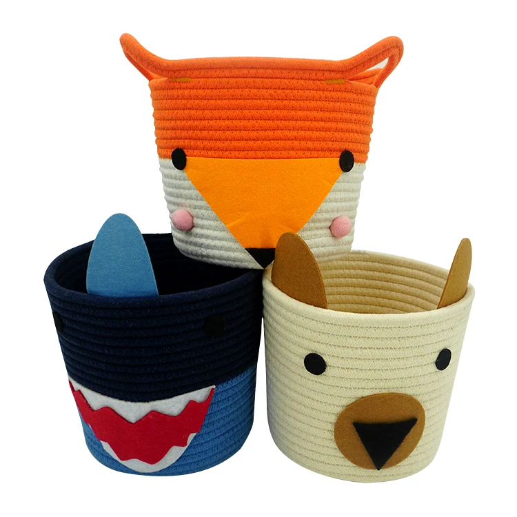 

New Toy Laundry Kids Storage Basket With Cute Animal Design Cute Cotton Rope Storage Basket, Customization