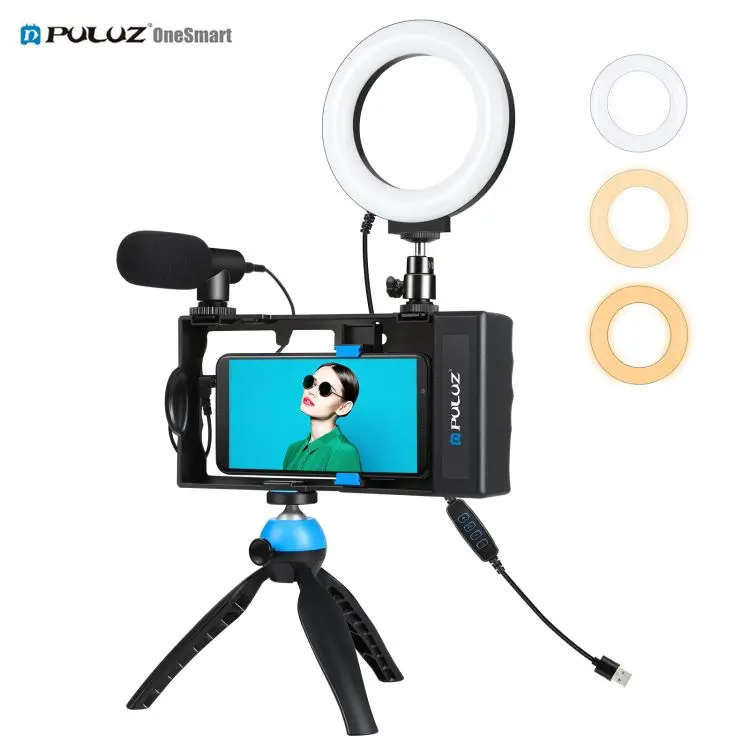 

OEM Logo Camera Accessories PULUZ 4 in 1 Vlogging Live Broadcast Smartphone Video Rig 12cm Ring LED Selfie Light Camera Cage Ki