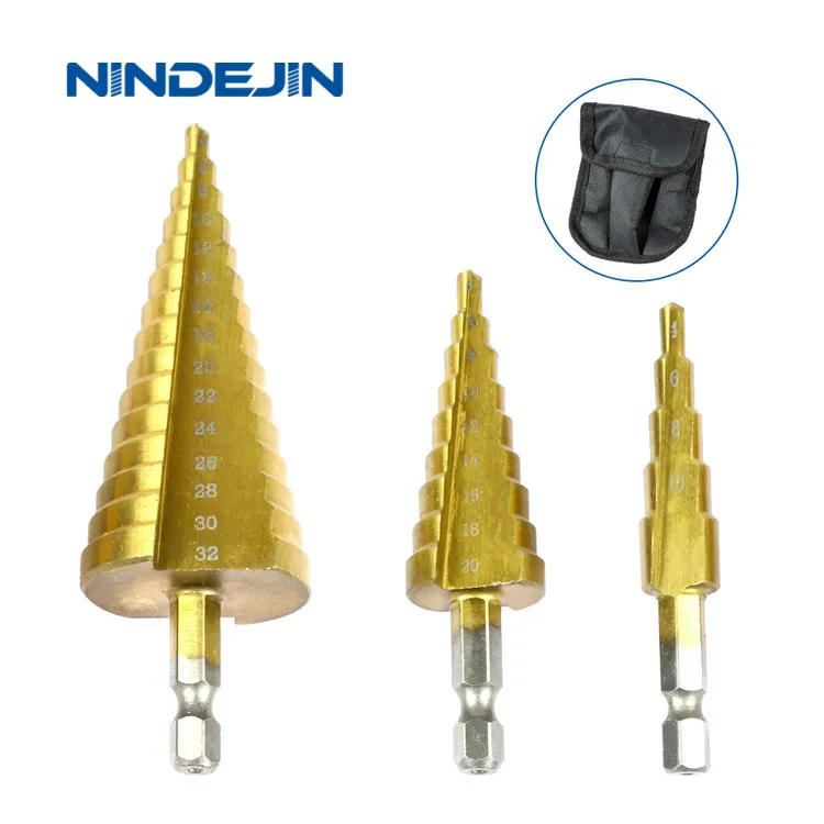 4-32mm Titanium-Coated HSS Step Drill Bit Set 3PCS Hex Shank Cone Drill Bits for Metal Wood Steel