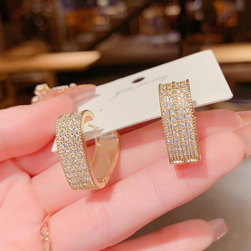 

14K Real Gold Plated Sparkly Rhinestone CZ Pave Heart Dangle Hoop Earrings Small Diamond Hoop Earrings for Women