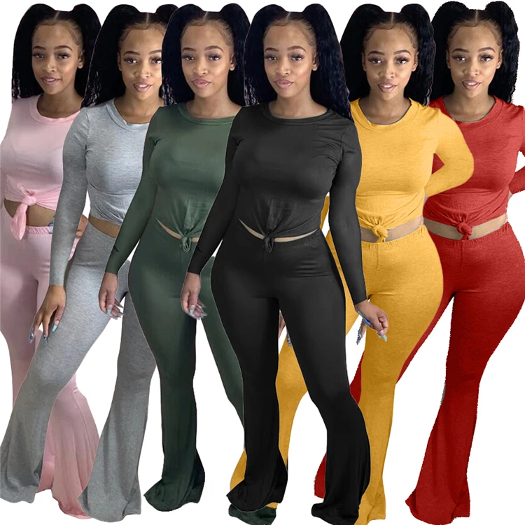 

Sexy Ladies 2pc Outfits Yoga Fitness Tracksuit Flare Pants Skinny Cozy Plus Size Women Clothing Two Piece Set, Picture