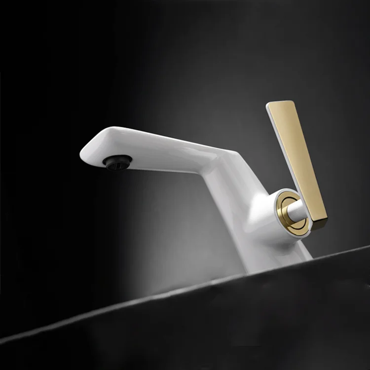 Manufacturer Bathroom Sink Contemporary White Gold Bathroom Sanitary Designed Wash Basin Faucet