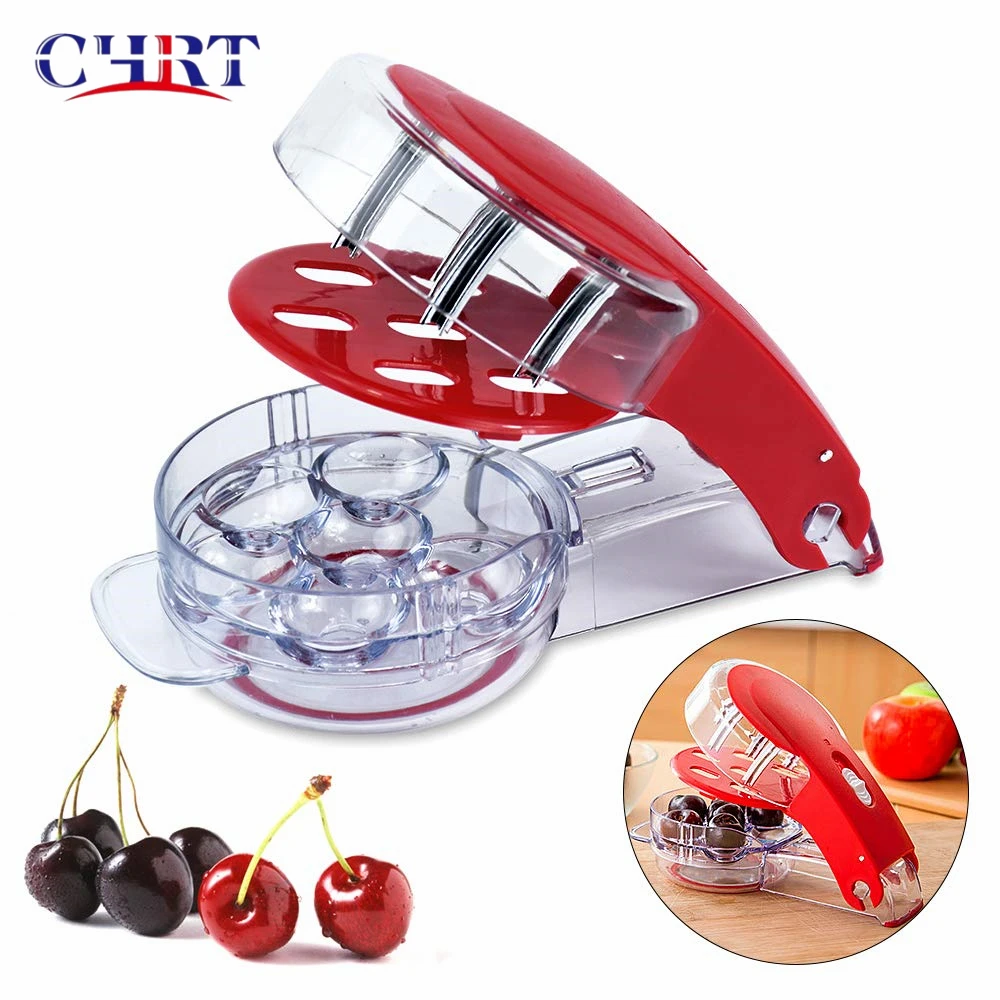 

CHRT Stainless Steel Plastic Deluxe Multi Fruit Pit Corer Core Cutter 6 Cherries Olive Red Remover Cherry Pitter Corer Remover