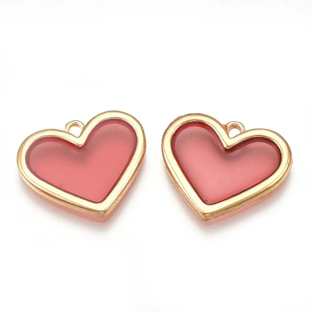 

PandaHall Heart Light Gold PaleVioletRed Alloy Findings Epoxy Resin Pendants