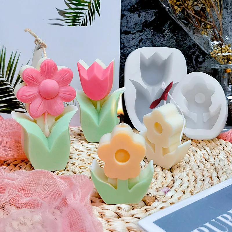 

LOVE'N LV474F Scented candle silicone mold DIY Korean style simplicity tulip flower molds for candles, White