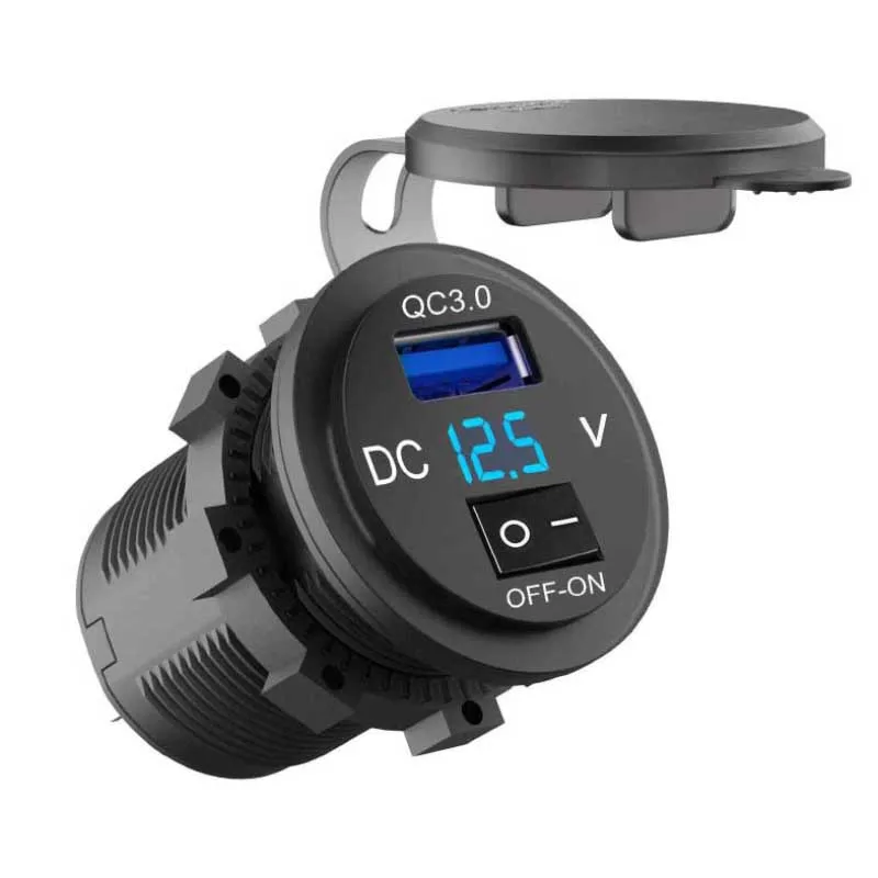 

Universal USB Vehicle DC12V-24V Waterproof Dual USB Charger 2 Ports Power Socket QC3.0 Car Charger with LED Display