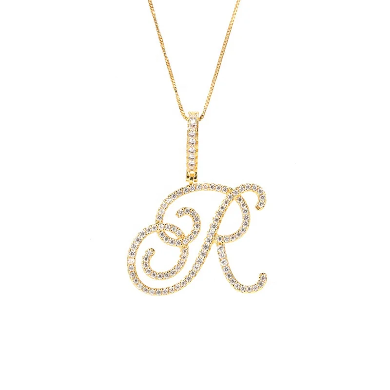 

Foxi jewelry brass zircon micro pave gold 18k plated box chain jewelry initial letter necklace women