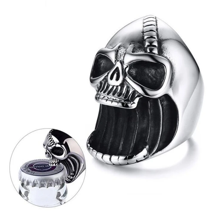 

Stainless Steel Ghost Skull Head Bottle Opener Bar Ring for Men