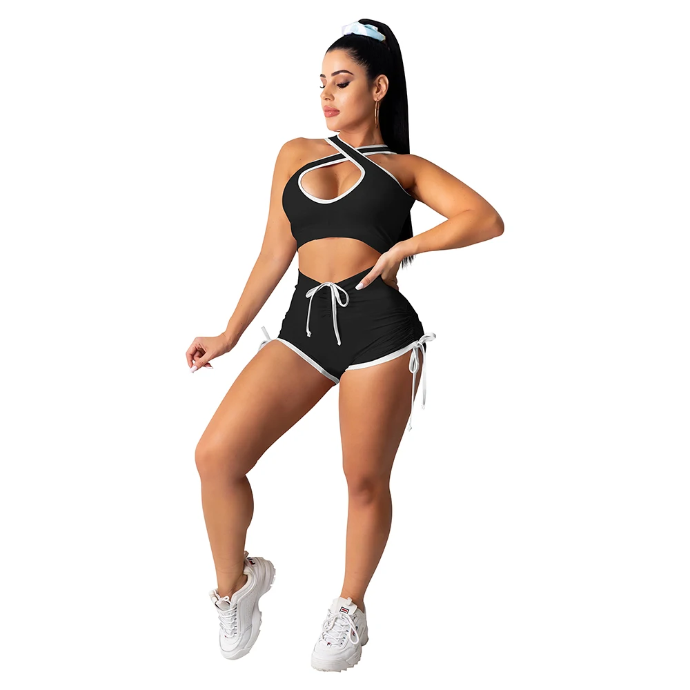 

2022 New Casual Sport Wear Women Two Piece Set Solid Color Vest Crop Set For Jogging, 3colors