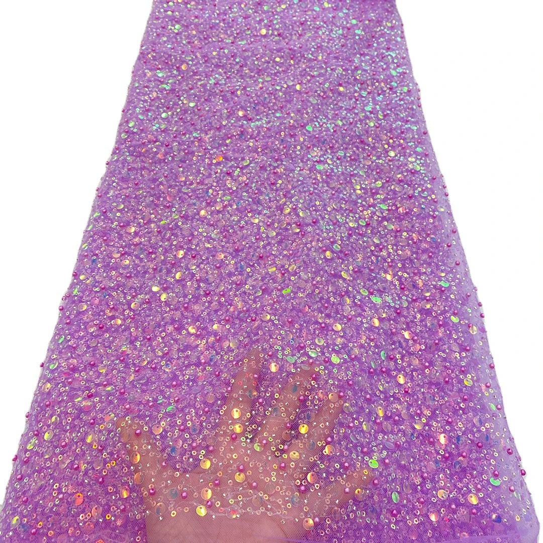 

High Quality Full Sequins Beads Lace Fabrics Beauty Women Wedding Party Dress French Lace Fabrics