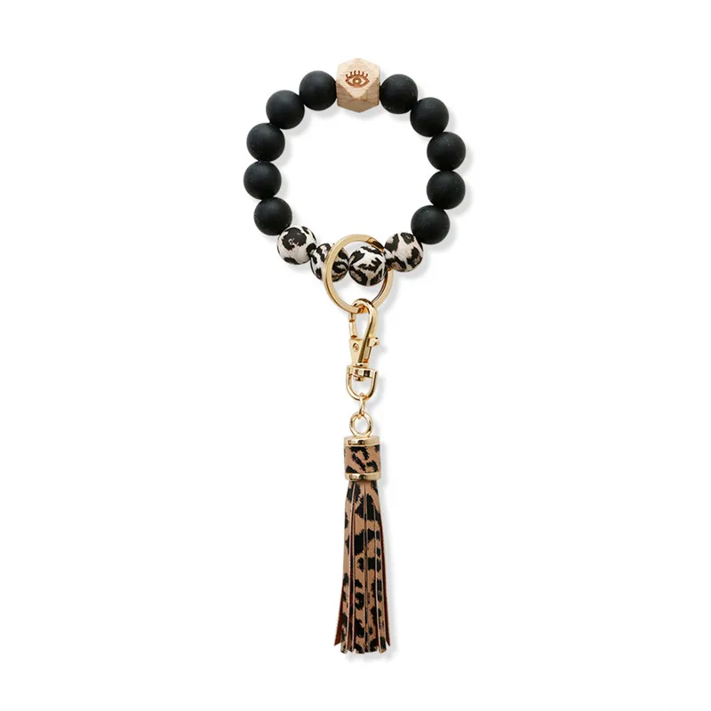 

Cross-border Leopard Print Silicone Bead Wrist Key Ring Food Grade Silicone Bracelet Adjustable Bracelet Key Ring, As pictures