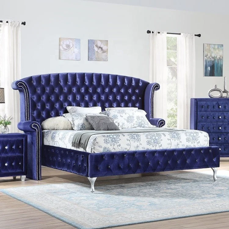 
Luxury plush velvet super king bed frame antique king beds king bed carved 