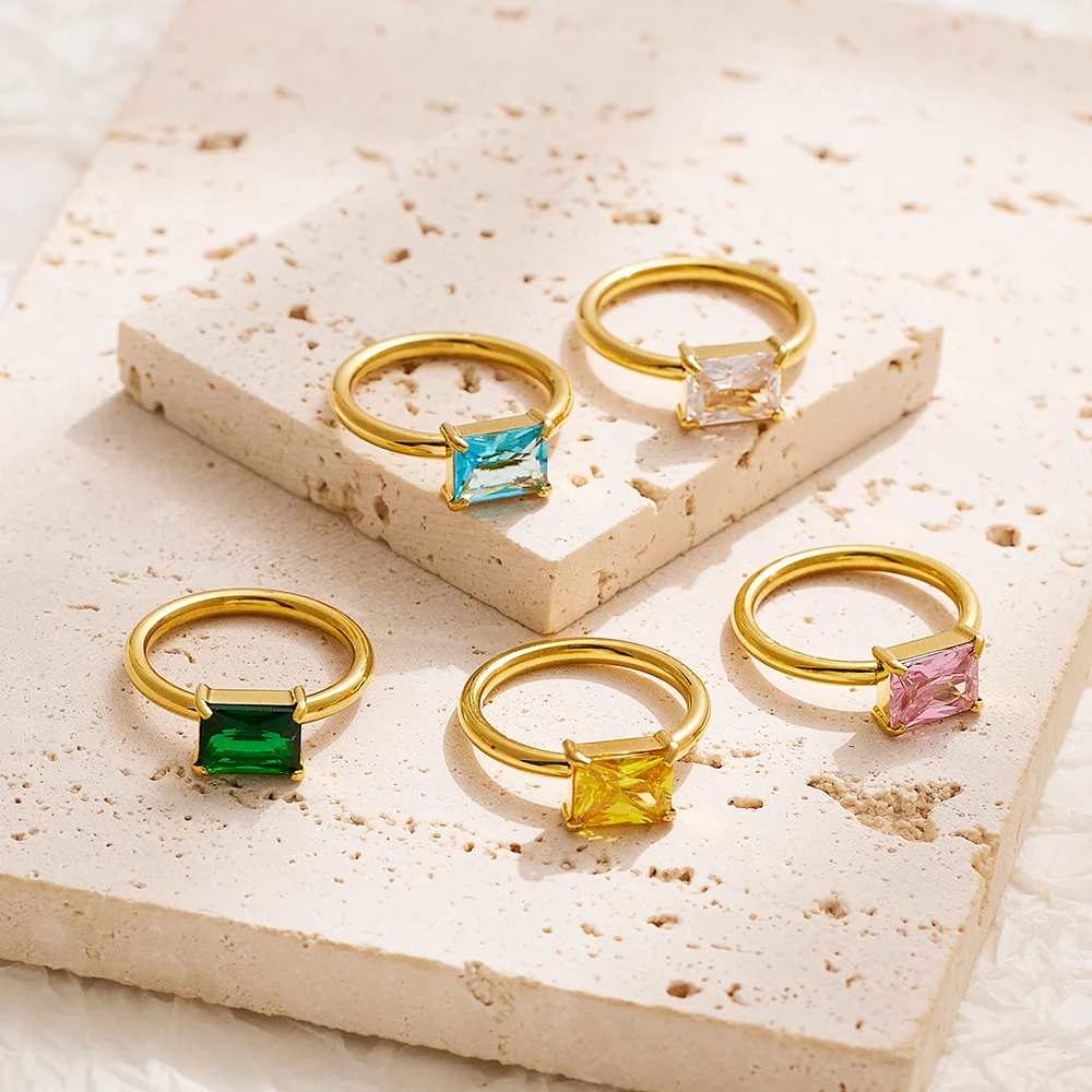 

Rings For Jewelry Women Set Girls Display Couples Gold Plated Light Simple Round Stainless Steel Little Rinbow Rings