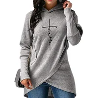 

Women Pullover Tops Solid Long Sleeve Pocket Drawstring FAITH Hoodie Sweatshirt with Pocket