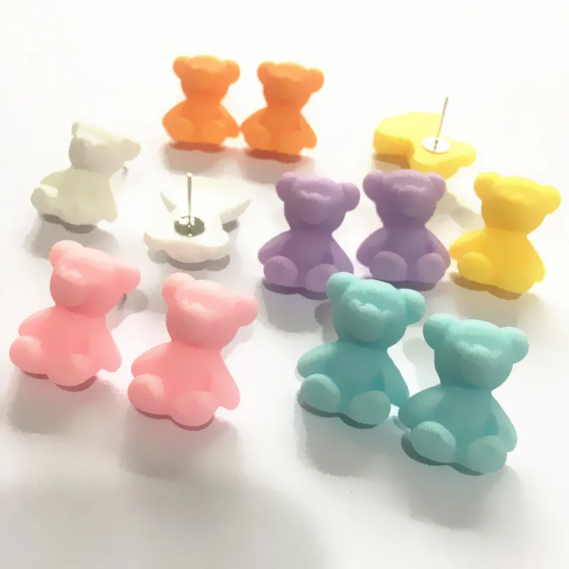 

Chi Hang Ins Style Cartoon Bear Candy Color Animal Resin Stud Earring Acrylic Gummy Bear Earrings, Yellow/purple/brown/red/clear/green/blue