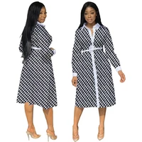 

Ladies casual plus size fashion dresses 2019 party long sleeve tie waist clothes fat women dress with button