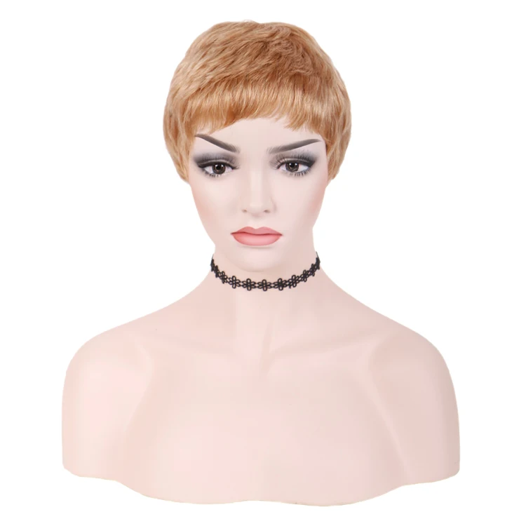 

FH Ready Stock Popular Short Remy Brazilian Machine Made Honey Blonde Human Hair Wigs With Bangs
