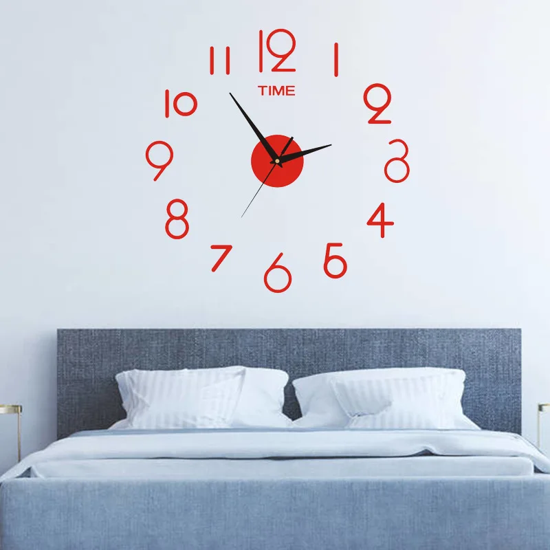 

Creative Montre Murales Decorative Wall Stickers DIY Montre Murale 3D Clock Hand Large Wall Clock for Home Decor, Black, red