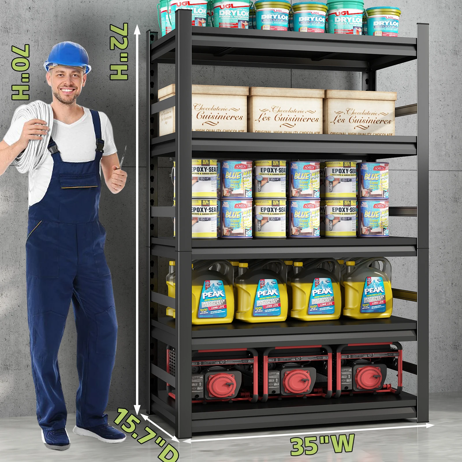 USA Warehouse Customer Garage Steel 5-Layer Boltless Storage Rack Shelves 183x120x60cm Flexible Design