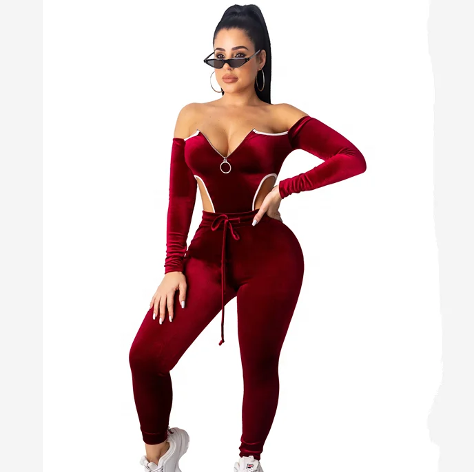 

B24110A Hot-selling top tight jumpsuit velvet jogging sports suit two-piece clothing set