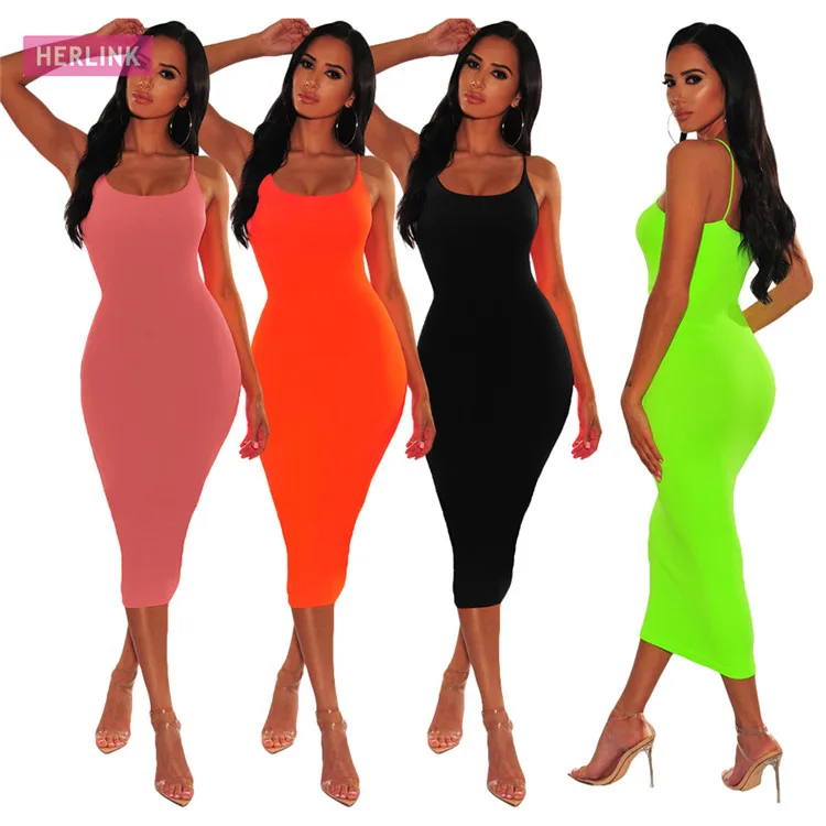 

H1444 - women personality solid sleeveless bodycon maxi dress