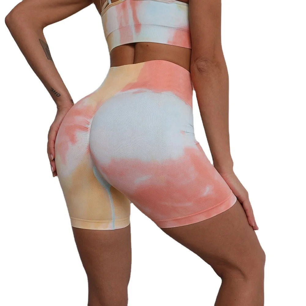 

Seamless workout clothes moisture wicking tie-dye short seamless boxer shorts yoga clothes sling tops leggings yoga suits