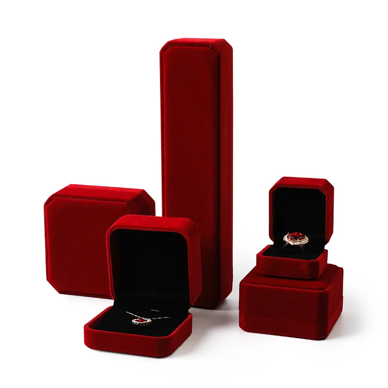 

Wholesale Flannel Packaging Ring Earrings Box Multi Color Custom Logo Printed Velvet Jewelry Box, As picture