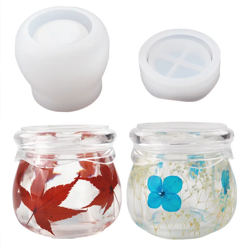 

0462 DIY Crystal Epoxy Storage Bottle With Lid Silicone Mold, Jewelry, Candy Storage Table, Decorative Resin Mold, Transparent