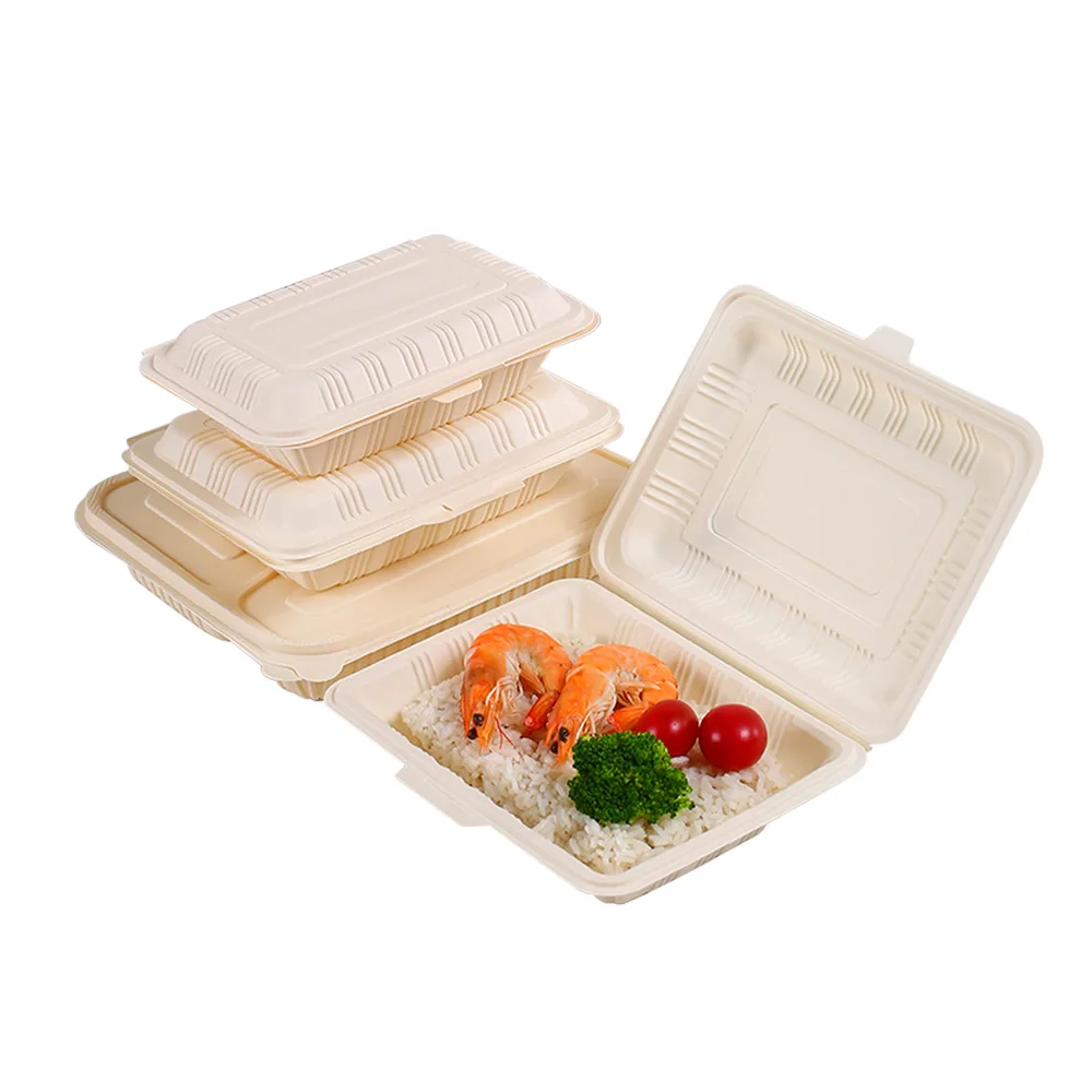 

High Quality Disposable Biodegradable Microwave White Clamshell Corn Starch Lunch Box Food Container