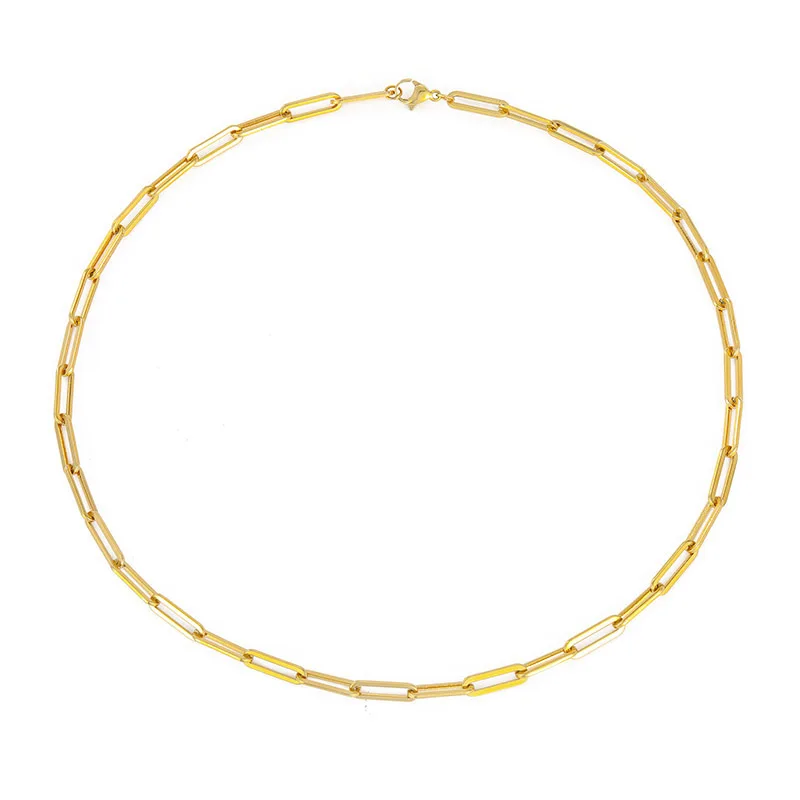 

eManco Paper Clip Cuban collarbone chain necklace for women 316L titanium steel 14K gold plated necklace 50cm