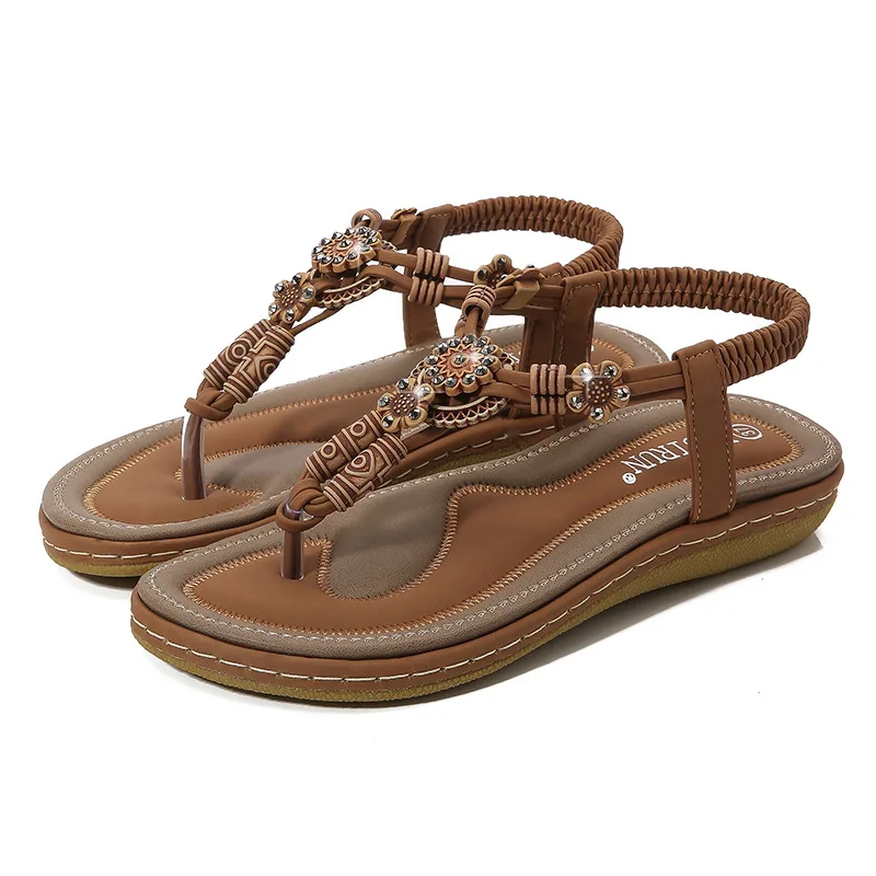 

S241F 2021 new hot sale bohemian wooden bead woven large size flat casual shoes