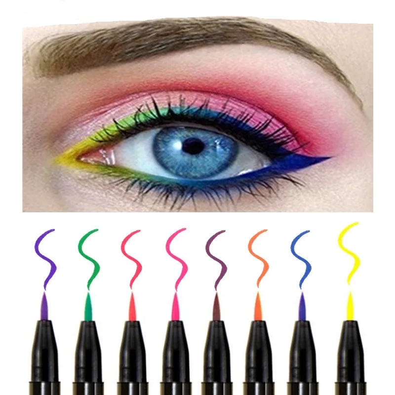 

8 Colors Eyeliner Fast Dry Waterproof Liquid Eyeliner Pencil Big Eyes Makeup Colorful Eye Liner Pen, 8 colors colorful eyeliner private label