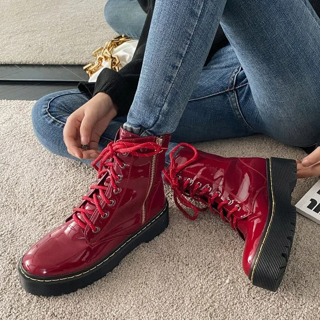 

2020 New Korean Style Upper Platform Round Toe Women Ankle Boots Fashion Side Zipper Chunky High Heel Short Booties For Ladies, Yellow,brown,black,red