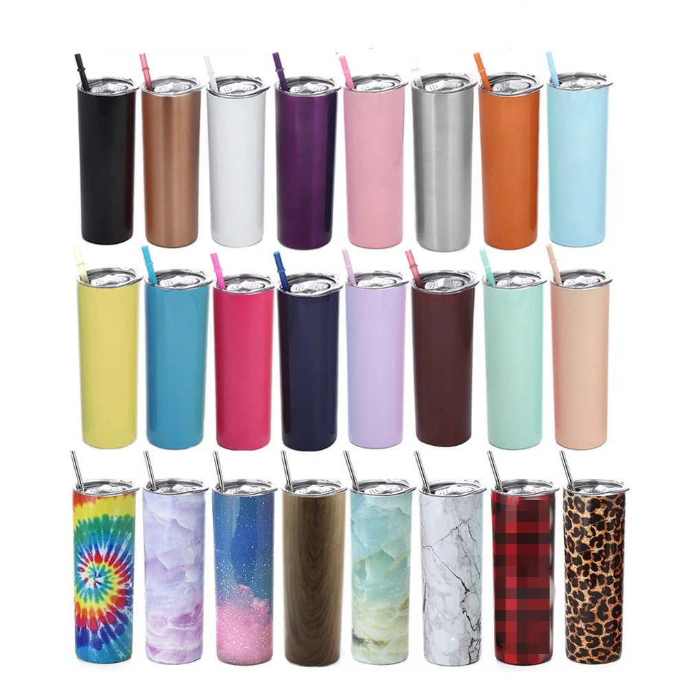 

20oz Stainless Steel skinny tumbler Straight Cup with Seal Lid and straw Colorful double vacuum insulation Water bottle Flask