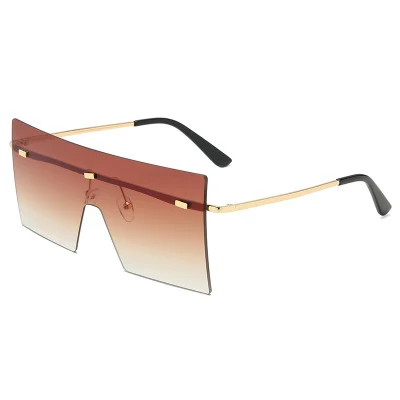 

Hot Gradient Rivet Metal Shields Oversized Rimless Square Big Sunglasses Shades 2021