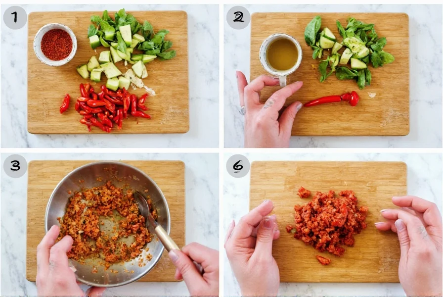 Step-by-step preparation of Malibu chili showing fresh ingredients in a coastal kitchen setting