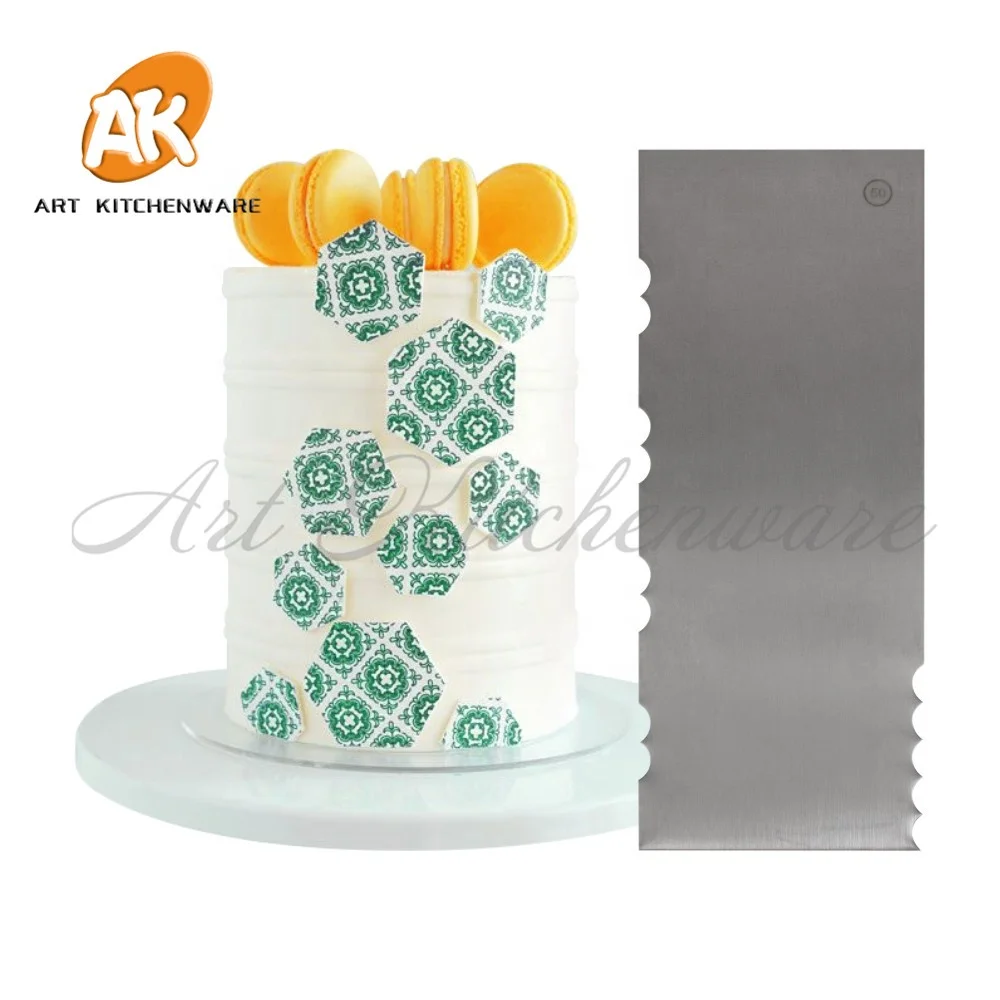 

AK Custom Logo Stainless Steel Cake Scraper Decorating Cake Cream Smoother Cake Pattern Tool Baking Tools CS-50